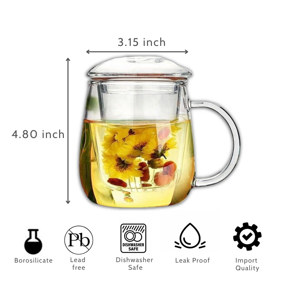 Glass Tea Cup with Infuser and Lid |  | Loose leaves | 250 ml | 1 Piece