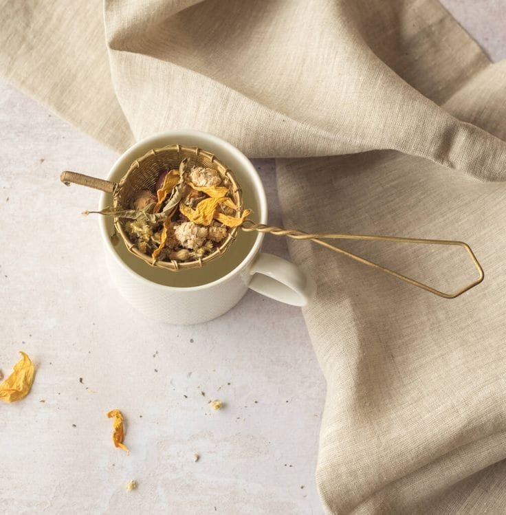 Petite Golden Handwoven Brass Tea Strainer Basket Style